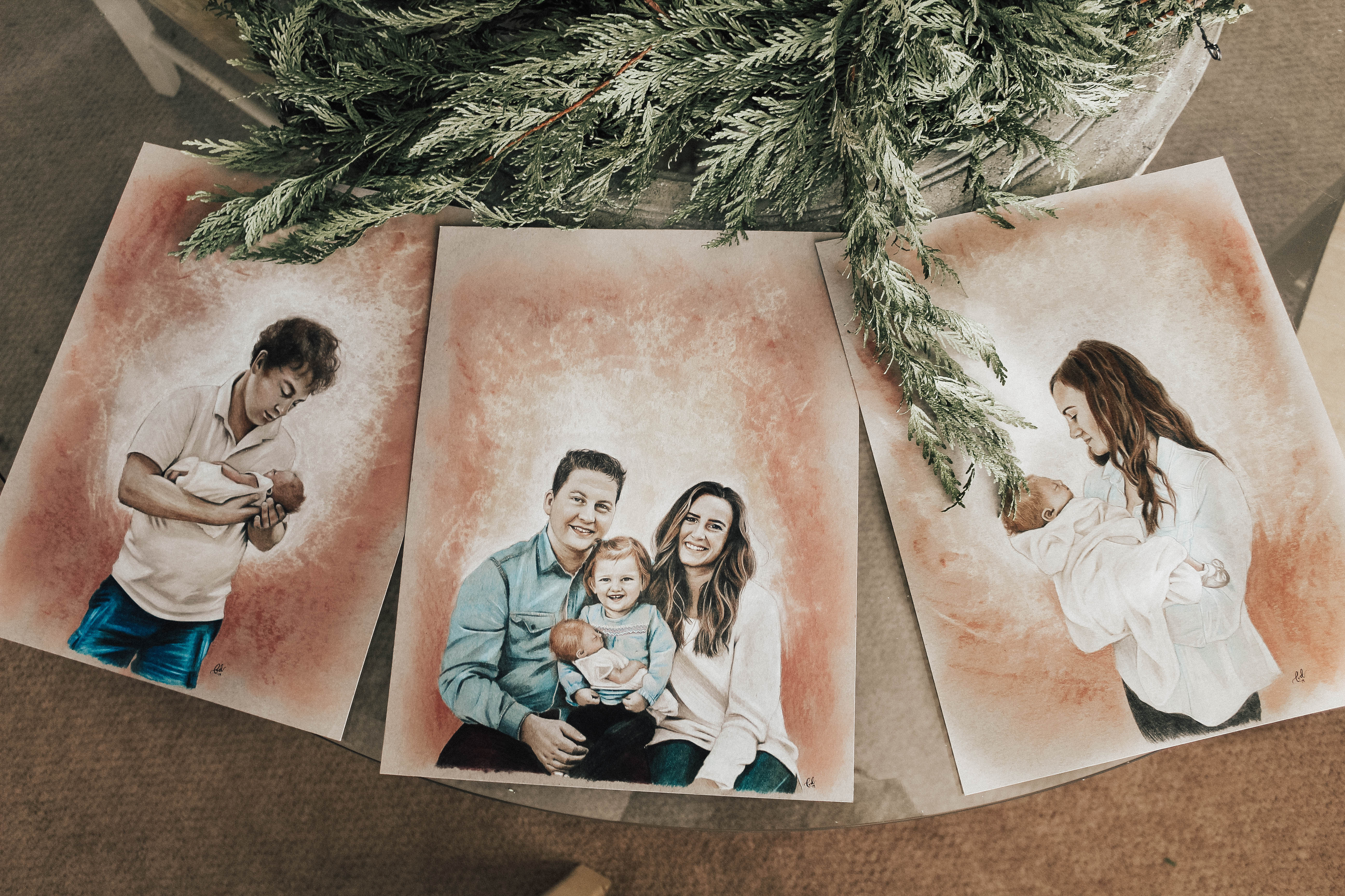 Portrait artwork in warm studio setting