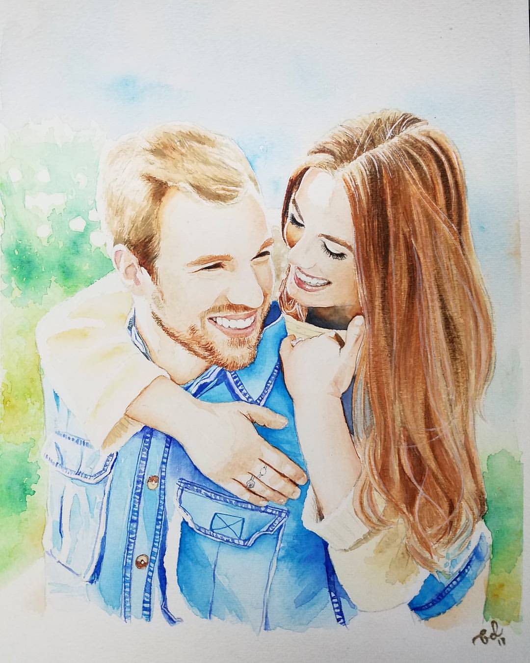 Watercolor couple portrait